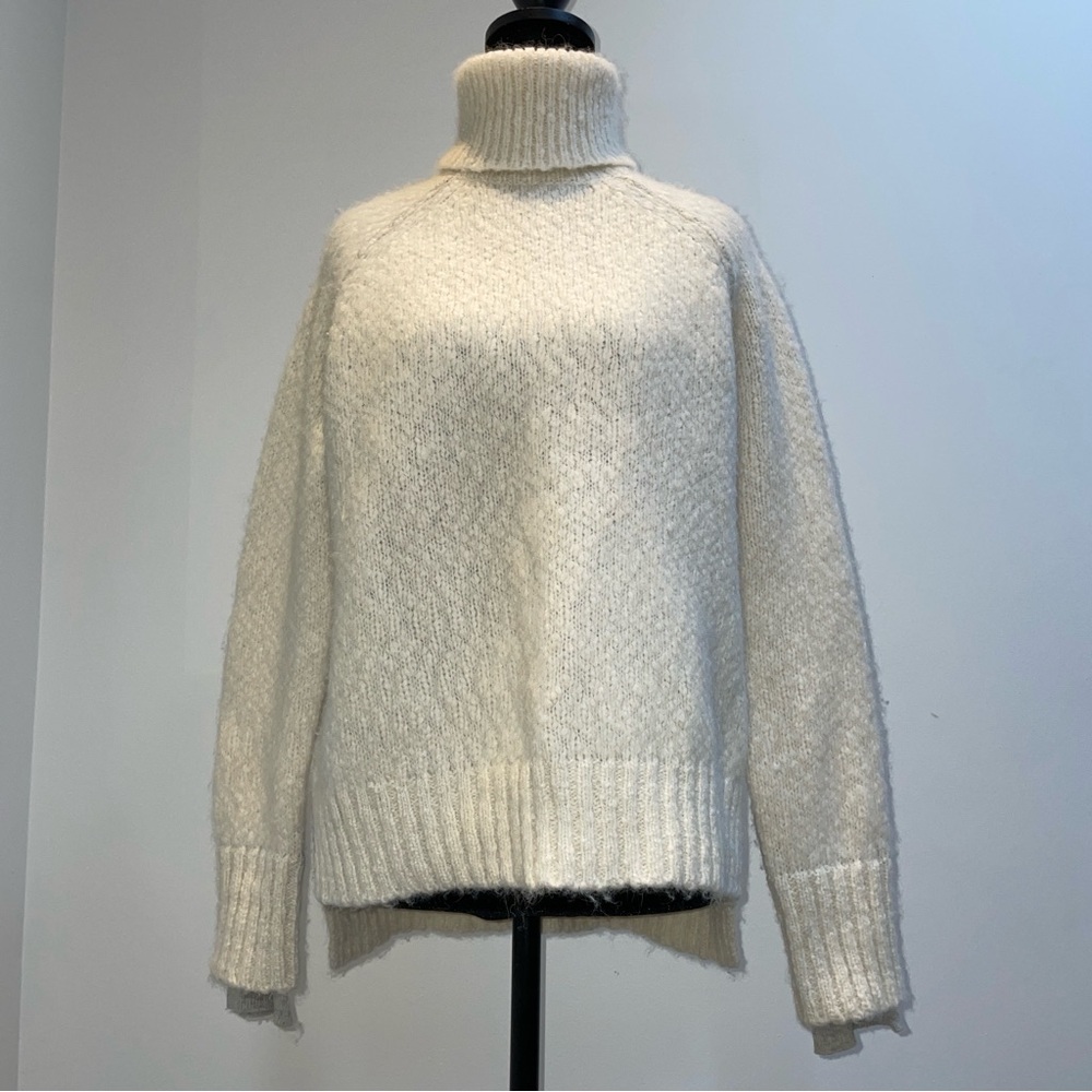 J.Crew Collection Cream Fuzzy Turtleneck Sweater with Grey Contrast Seams Size S